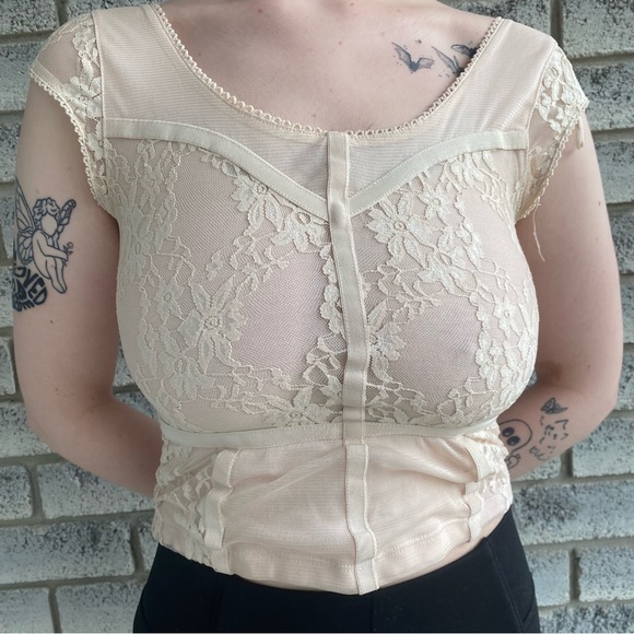 lacy cream coquette top - Picture 1 of 6